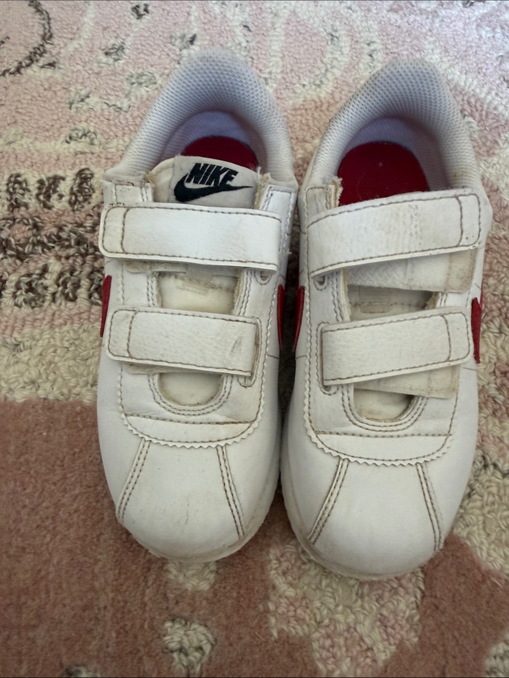 Nike White Kids Velcro Sneakers with Red Accents